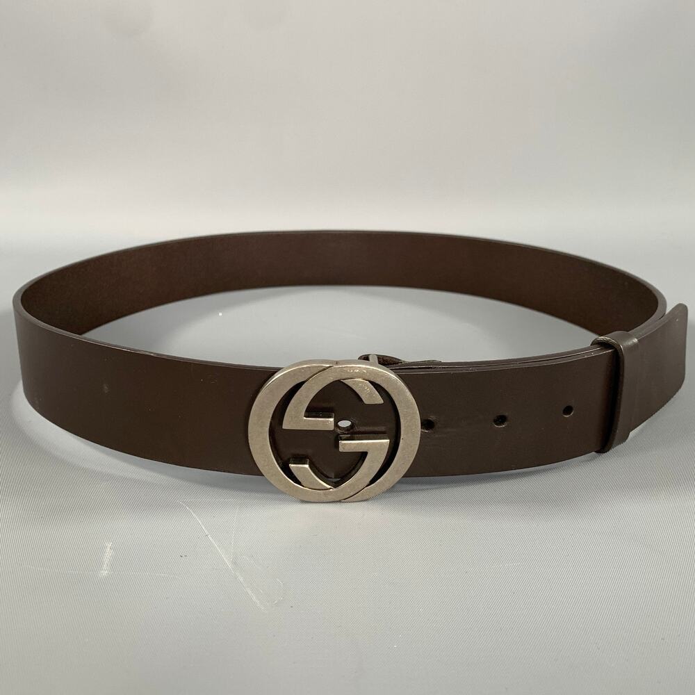 GUCCI Brown Solid Leather Belt